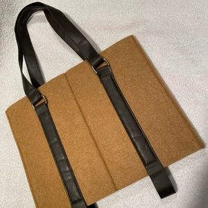 Double Wine Tote, tan with brown leather handles - a great holiday/hostess gift!